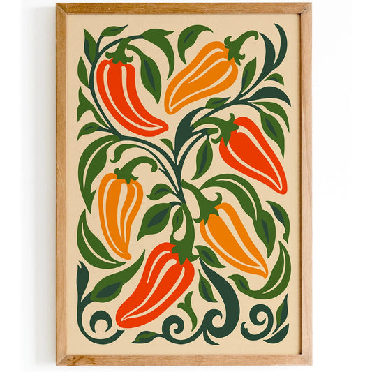 Kitchen Wall Art Decor Colorful Peppers Print