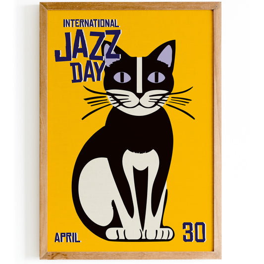 Jazz Day Yellow Poster with Funny Cat