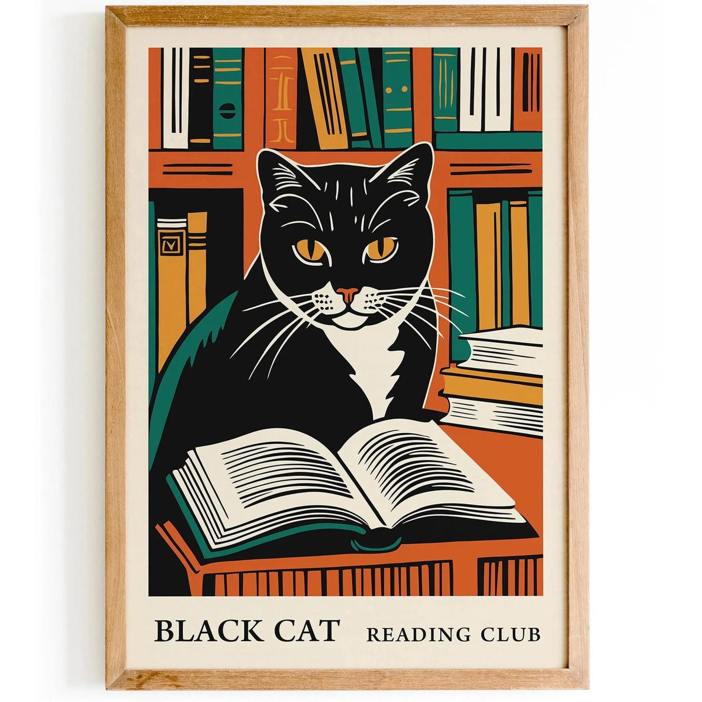Black Cat Reading Club Poster – Trendy 2025 Art Print
