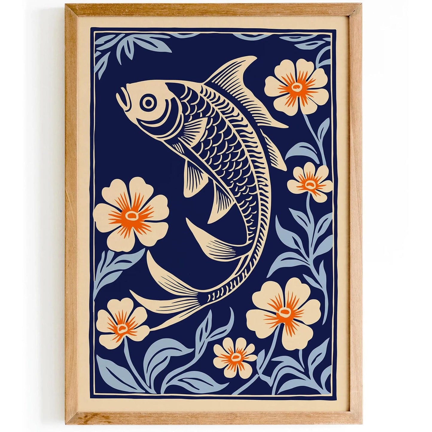 Japanese Koi Fish Blue Art Print
