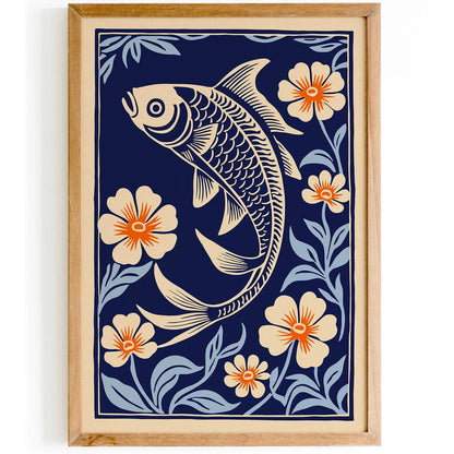 Japanese Koi Fish Blue Art Print