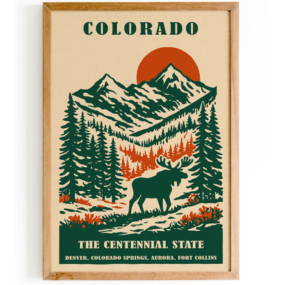 Colorado The Centennial State Travel Poster – Mountain Wall Art Print