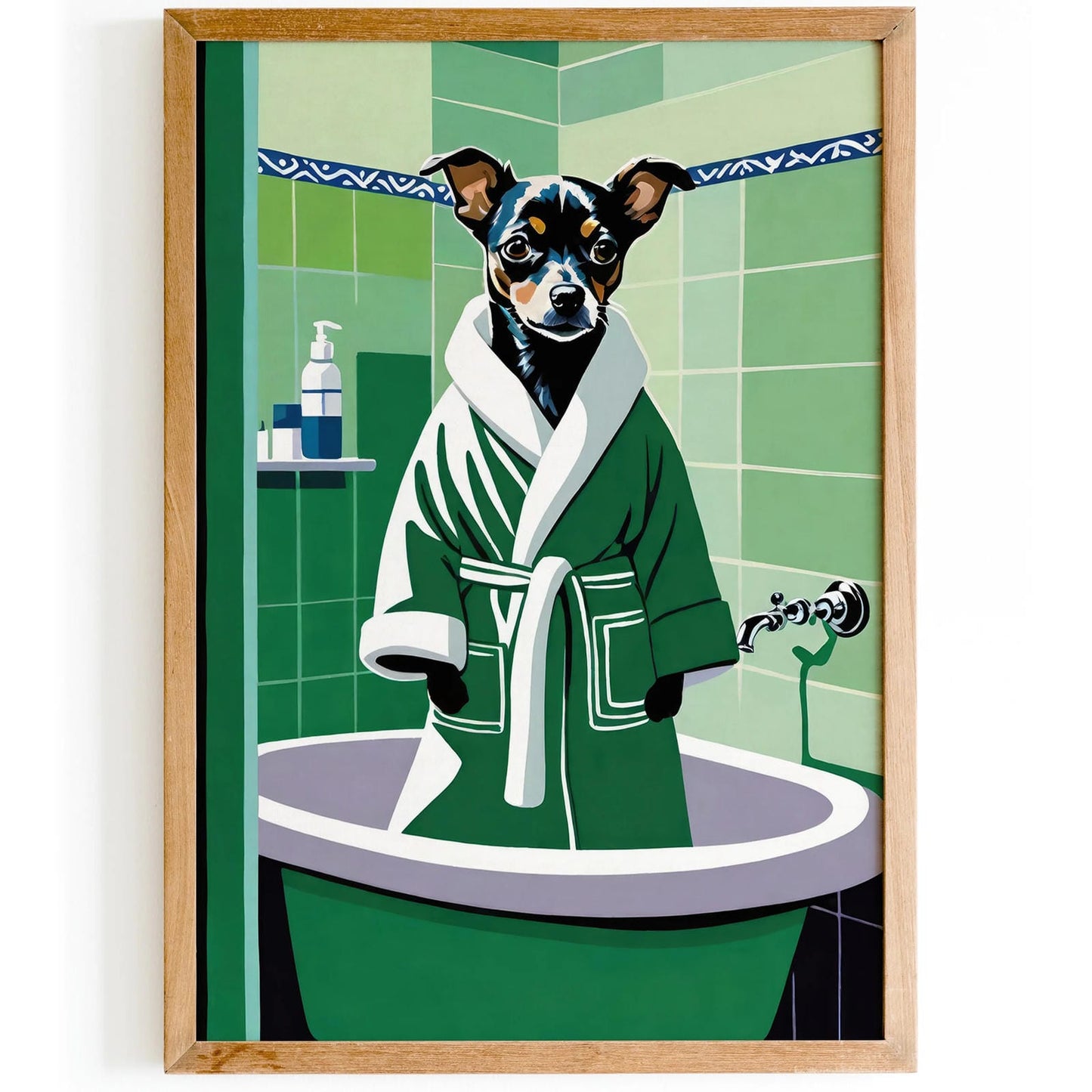 Cute Dog Bathroob Art Print