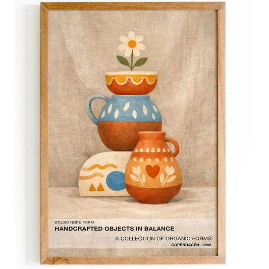Scandinavian Folk Art Poster - Nordic Ceramic Still Life Print