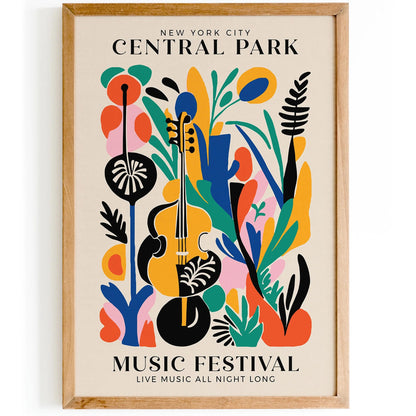 New York Central Park Poster – Music Festival Retro Art