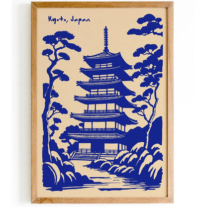 Kyoto Japan Blue Travel Poster