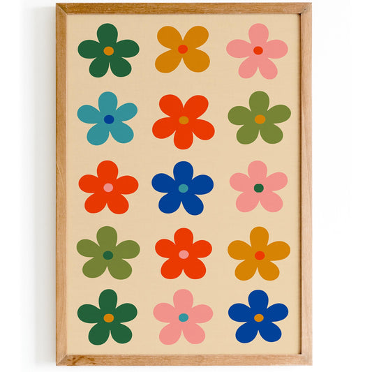 Retro Colorful Flowers Poster - Vintage Floral Wall Art
