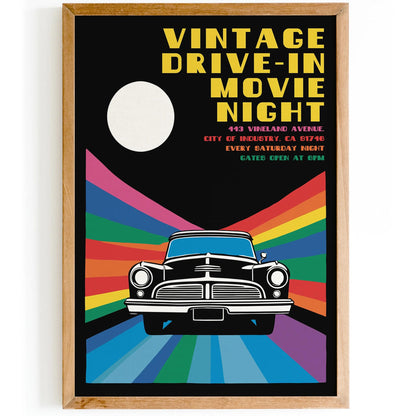 Retro Drive-In Movie Car Poster