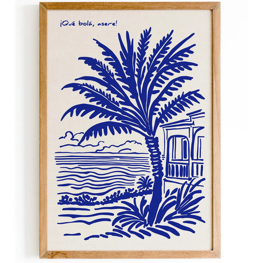 Blue and White Spanish Scenic Travel Poster