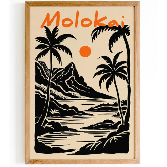 Molokai Hawaii Black and Orange Travel Poster