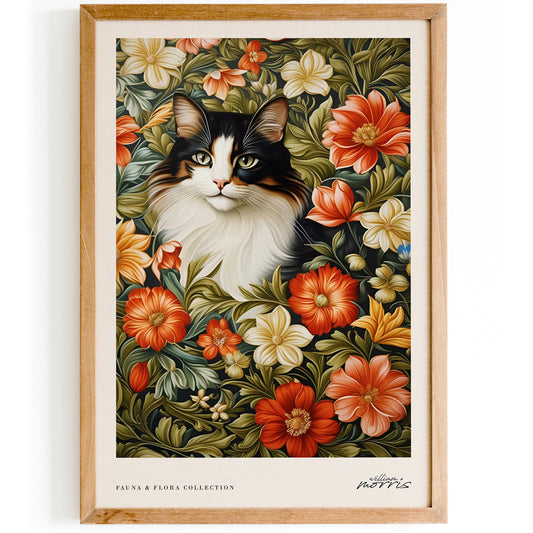 Charming Cat Amidst Blooms - Fauna & Flora Wall Art