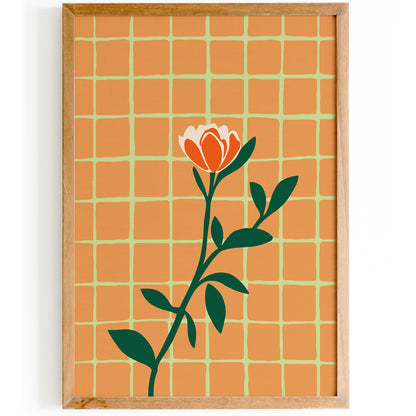 Retro Minimalist Orange Flower Poster
