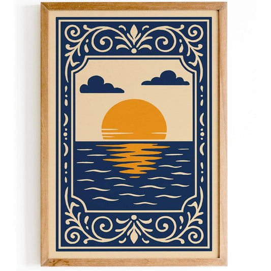 Navy Blue Sunset Landscape Wall Art Print
