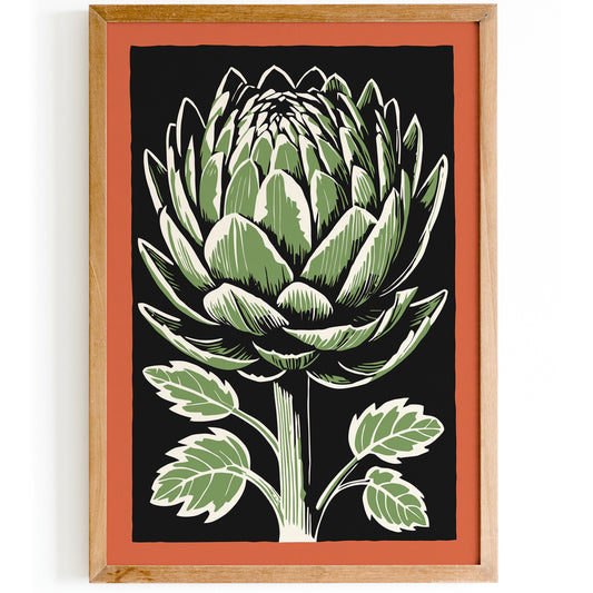 Artichoke Linocut Retro Print