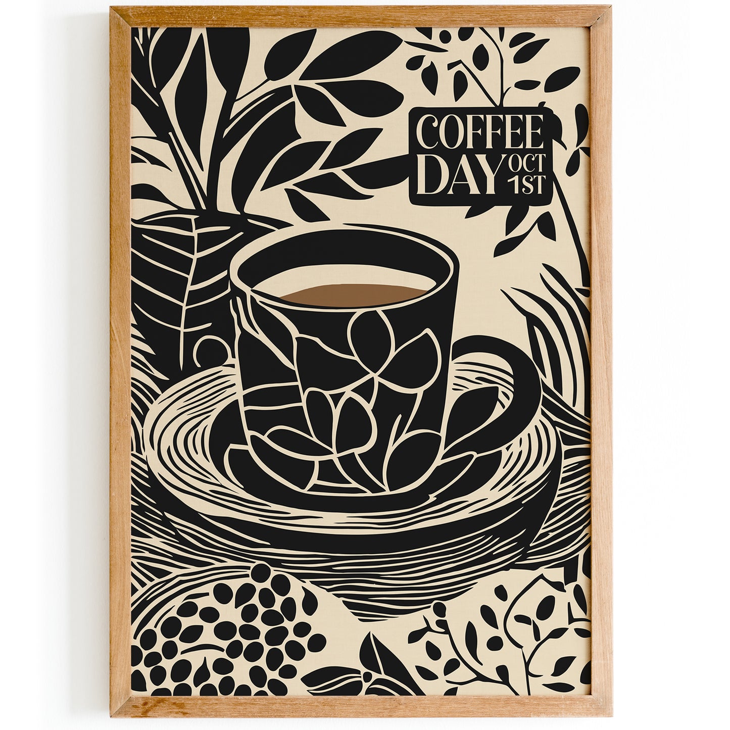 Coffee Day Linocut Style Poster