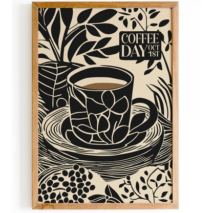 Coffee Day Linocut Style Poster