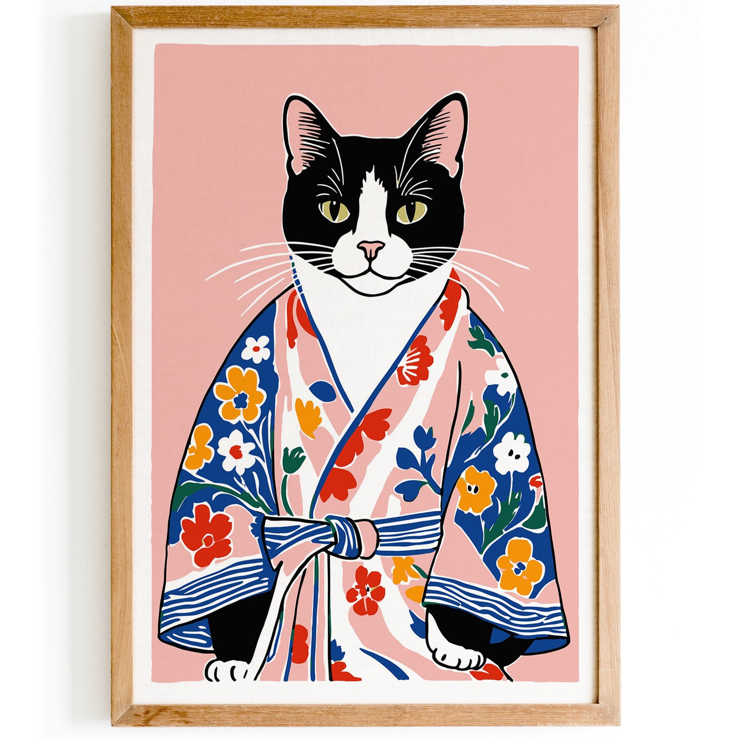 Cat in Floral Kimono Wall Art