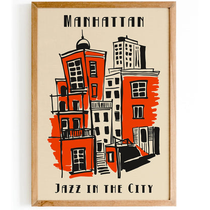 Manhattan Jazz in the City Retro Music Poster