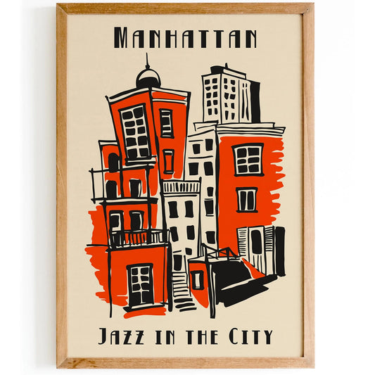 Manhattan Jazz in the City Retro Music Poster