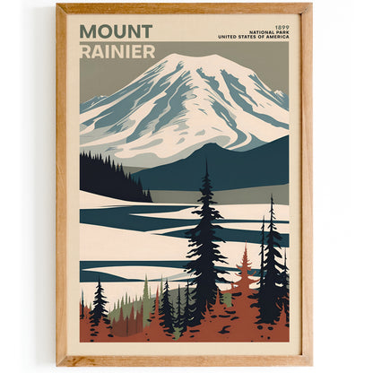 Mount Rainier National Park Retro Poster
