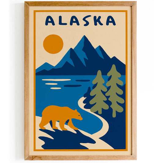 Alaska Landscape with Mountains and Bear Poster