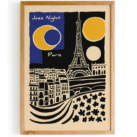 Retro Jazz Night Paris Poster – Music Wall Art
