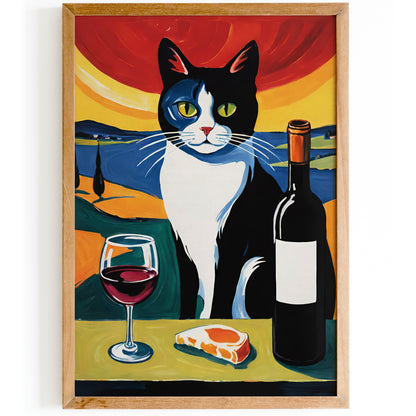Cat and Wine Artistic Wall Art