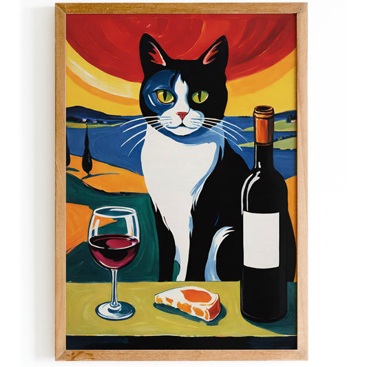 Cat and Wine Artistic Wall Art