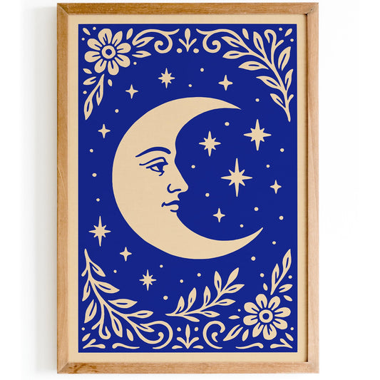 Blue Moon Poster - Rococo Floral Bedroom Wall Art