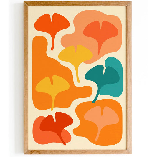 Colorful Vibrant Ginkgo Biloba Leaves Wall Art