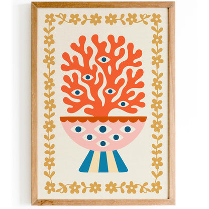 Abstract Floral Vase with Eyes Poster