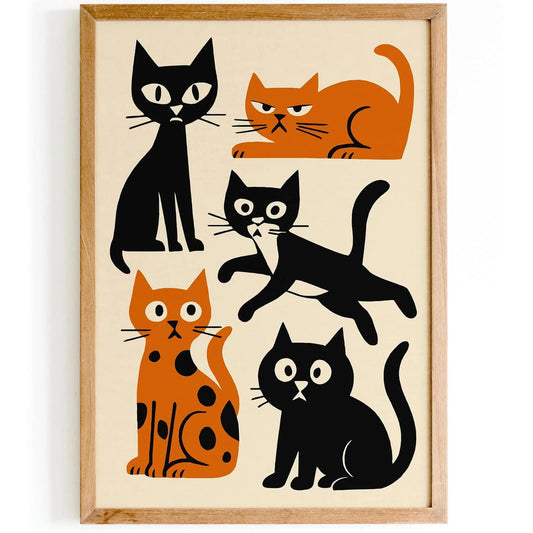 Grumpy Cats Poster, Moody Feline Wall Art