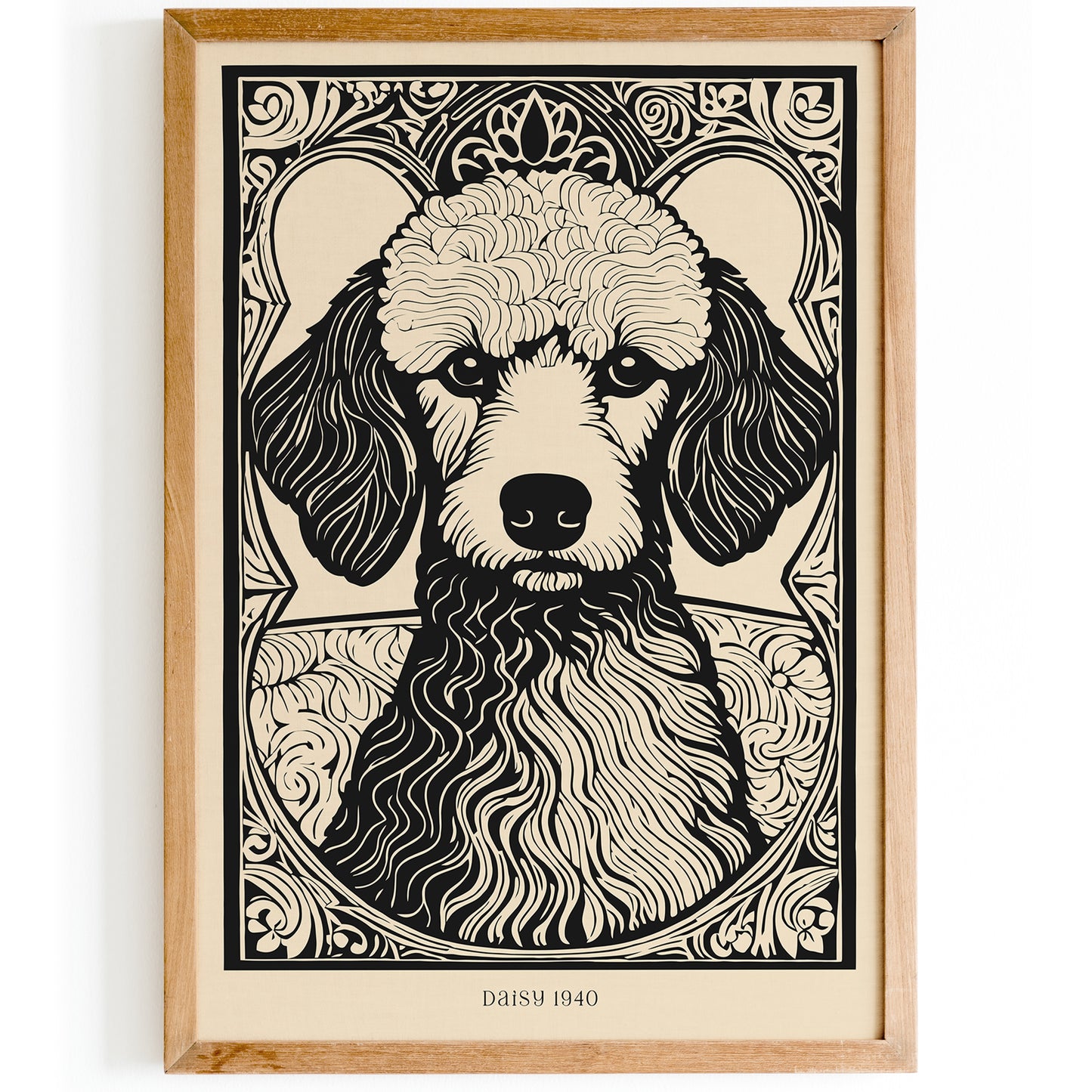 Daisy Poodle Dog Portrait Vintage Art Print