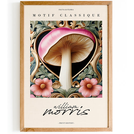 Pink Mushroom Motif Classique Morris Art Print