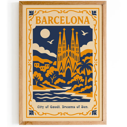 Barcelona City of Gaudi Travel Poster