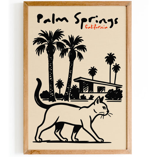 Palm Springs California Poster - Black Ink Style Wall Art