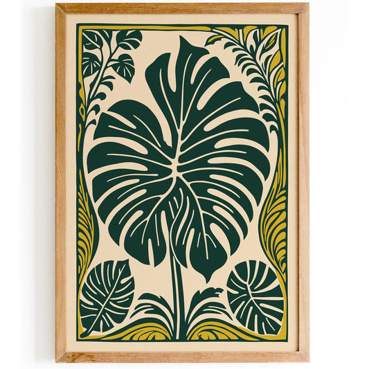 Green Big Rococo Monstera Leaf Poster