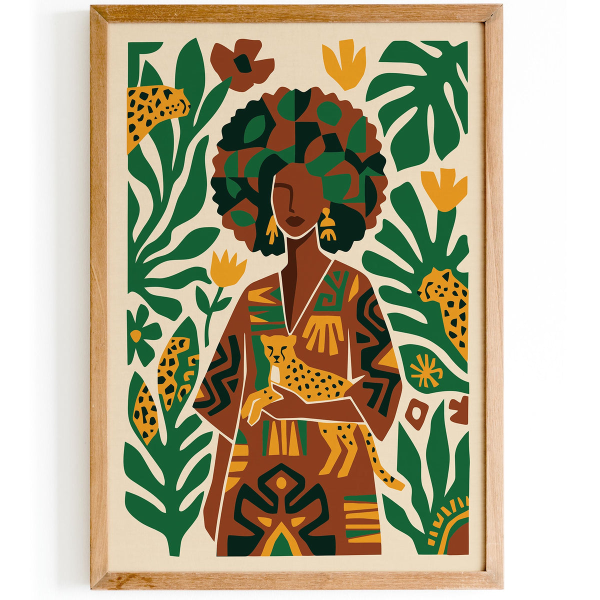 Afrohemian Woman with Cheetah Art Poster