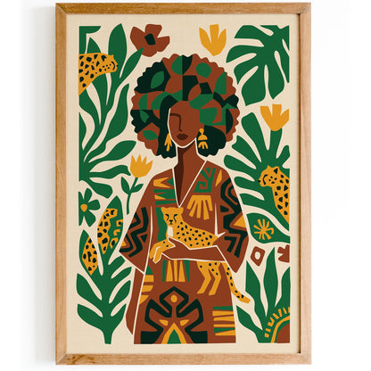 Afrohemian Woman with Cheetah Art Poster