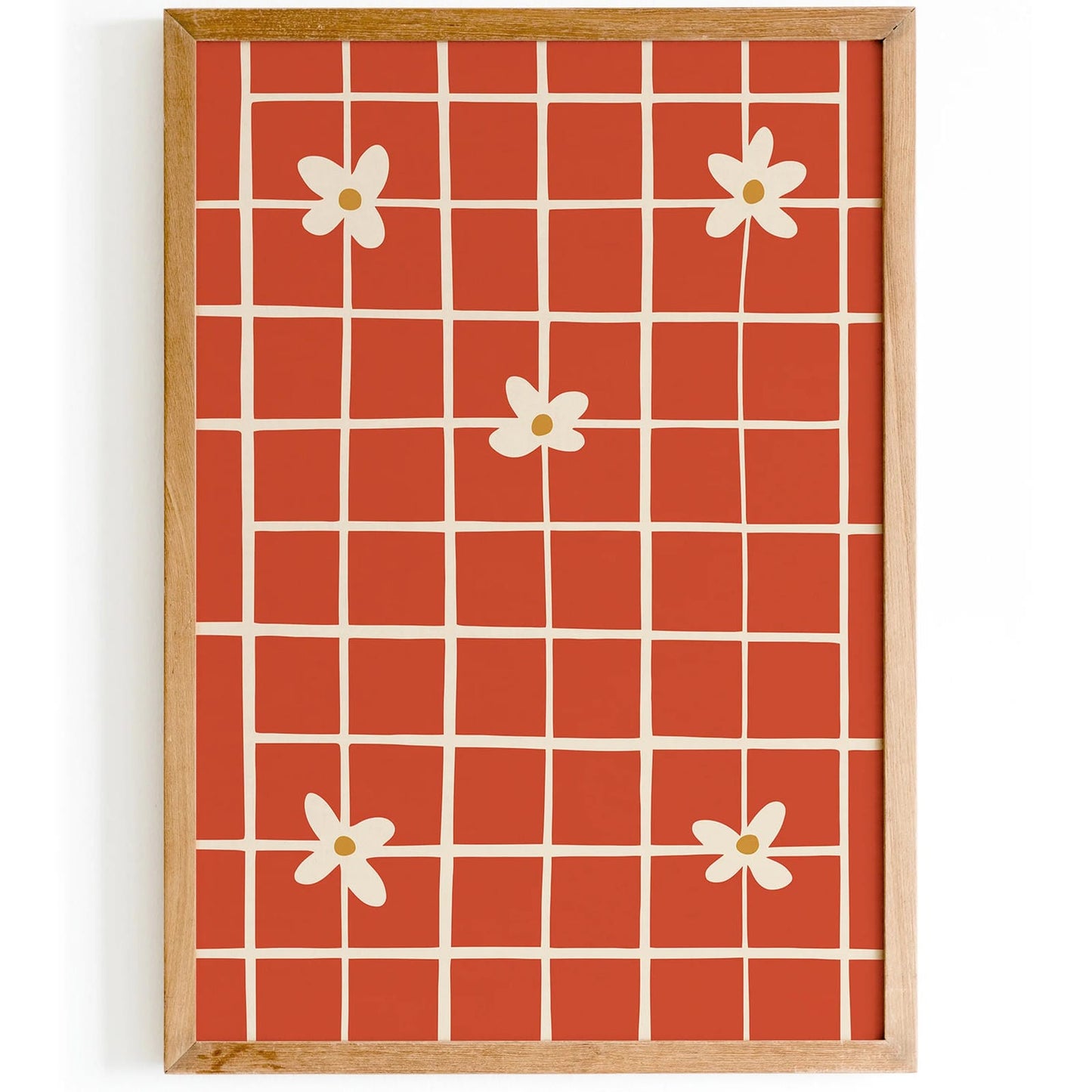 Retro 60s Red Checkered Flowers Poster
