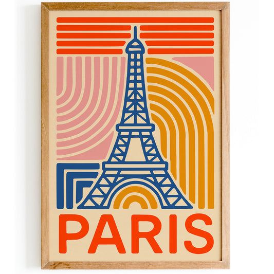 Paris Eiffel Tower Modern Poster - Colorful Travel Wall Art