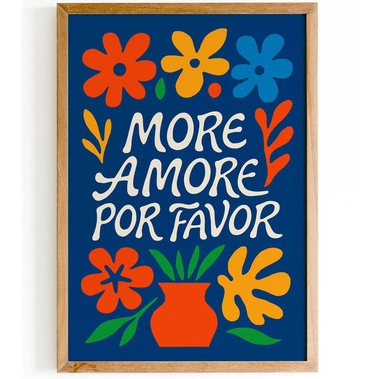 More Amore Por Favor Blue Typography Art Print