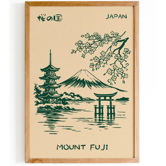 Mount Fuji Japan Green Landscape Poster