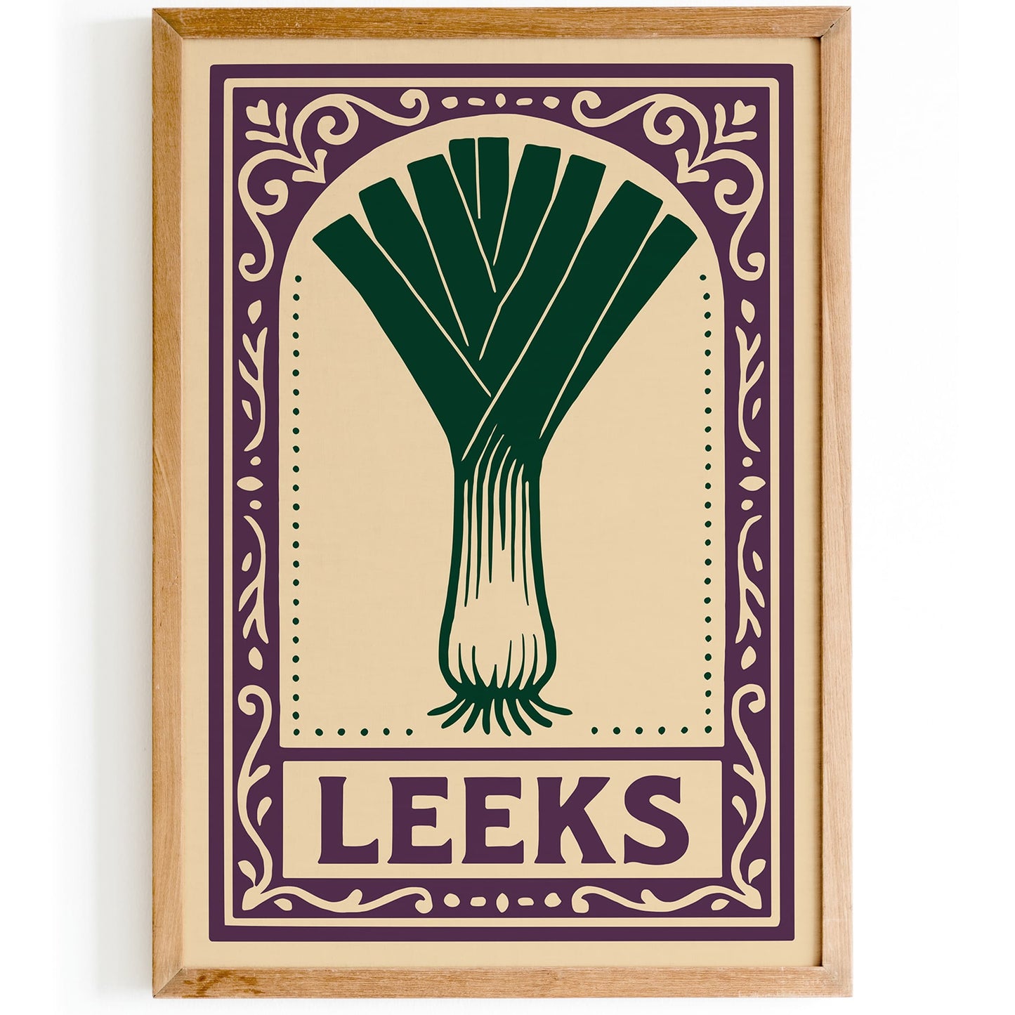Leeks Veggie Art Print  - Purple Rococo Wall Art Print