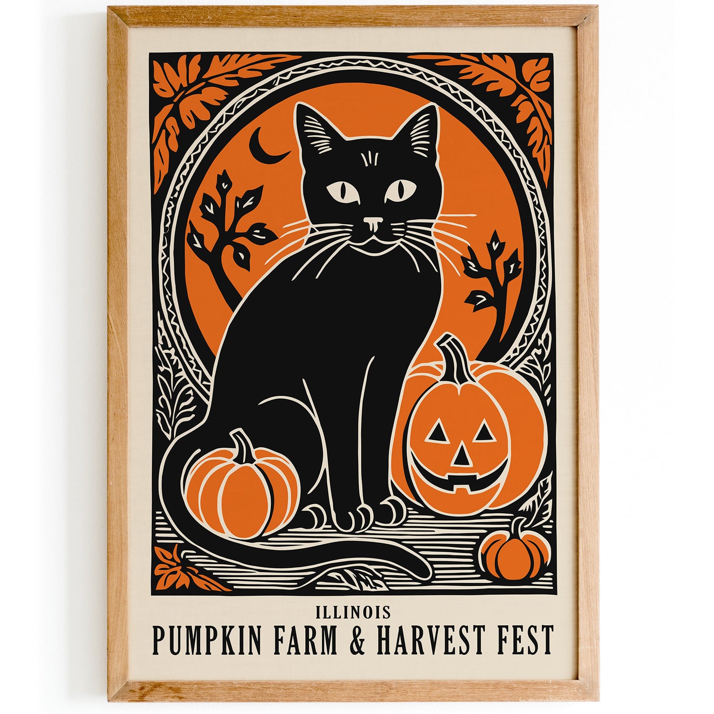 Black Cat and Pumpkin Farm Poster