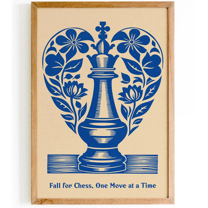 Fall for Chess, One Move at a Time Blue Poster