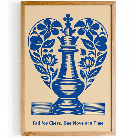 Fall for Chess, One Move at a Time Blue Poster