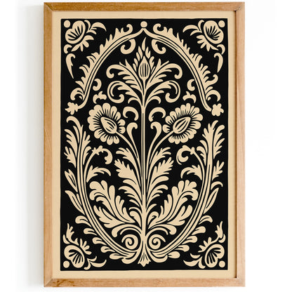 Black Rococo Floral Decorative Art Print