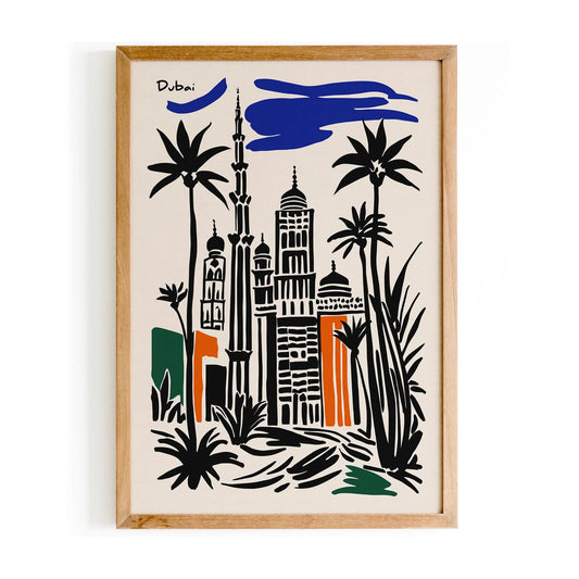 Dubai Modern Travel Black Ink Style Poster