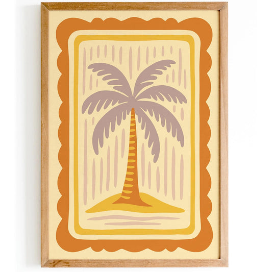 Boho Retro Butter Yellow Palm Tree Poster